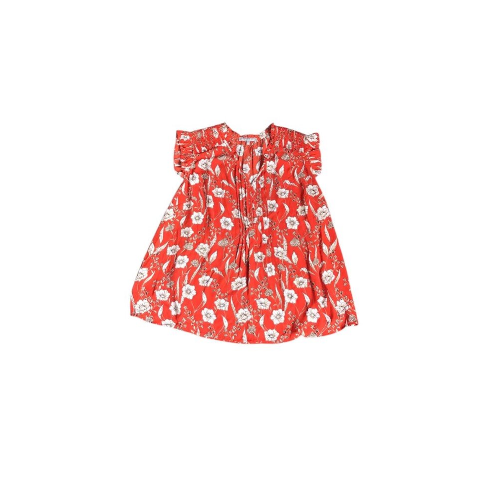 Daniel Rainn Orange, Tan and White Flower Blouse